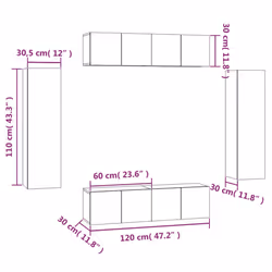 vidaXL TV Cabinet Set Engineered Wood TV Unit Multi Colours/Sizes 4/6/10 Piece - grey sonoma, 6 pcs