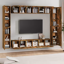 vidaXL TV Cabinet Set Engineered Wood TV Unit Multi Colours/Sizes 4/6/10 Piece - smoked oak, 10 pcs