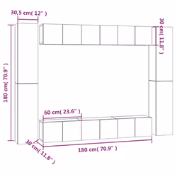 vidaXL TV Cabinet Set Engineered Wood TV Unit Multi Colours/Sizes 4/6/10 Piece - smoked oak, 10 pcs - Additional view 5