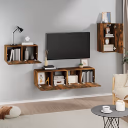 ) vidaXL TV Cabinet Set 4 Piece TV Console Media Unit Cupboard Engineered Wood - Smoked oak, 60 x 30 x 30 cm (W x D x H - Additional view 4