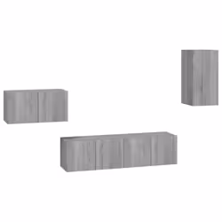 ) vidaXL TV Cabinet Set 4 Piece TV Console Media Unit Cupboard Engineered Wood - Grey sonoma, 60 x 30 x 30 cm (W x D x H - Additional view 3