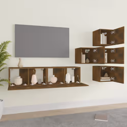 vidaXL TV Cabinet Set Engineered Wood TV Stand Multi Colours/Sizes 5/6 Piece - smoked oak