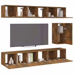 vidaXL TV Cabinet Set Engineered Wood Multi Colours 100x30x30 cm/60x30x30 cm - smoked oak