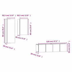 vidaXL TV Cabinet Set 4 Piece Engineered Wood Furniture Multi Colours/Sizes - smoked oak