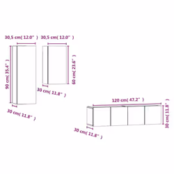 vidaXL TV Cabinet Set 4 Piece Engineered Wood Furniture Multi Colours/Sizes - grey sonoma
