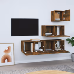 ) vidaXL TV Cabinet Set Engineered Wood Media TV Console Multi Colours 1/4 Piece - Smoked oak, 30.5 x 30 x 30 cm (W x D x H - Additional view 4