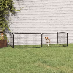 vidaXL Dog Playpen 4 Panels Black Powder-coated Steel Dog Kennel Multi Sizes - 100 x 100 x 50 cm - Additional view 2
