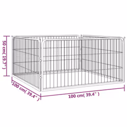 vidaXL Dog Playpen 4 Panels Black Powder-coated Steel Dog Kennel Multi Sizes - 100 x 100 x 50 cm - Additional view 7