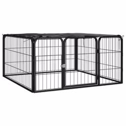 vidaXL Dog Playpen 4 Panels Black Powder-coated Steel Dog Kennel Multi Sizes - 100 x 100 x 50 cm