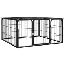 vidaXL Dog Playpen 4 Panels Black Powder-coated Steel Dog Kennel Multi Sizes - 100 x 100 x 50 cm