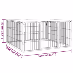 vidaXL Dog Playpen 4 Panels Black Powder-coated Steel Dog Kennel Multi Sizes - 100 x 100 x 50 cm