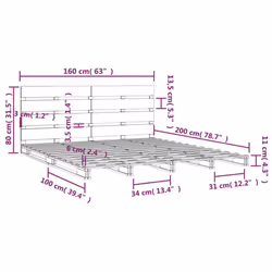 ) vidaXL Bed Frame Bedstead Wooden Bed Base Mattress Foundation Solid Wood Pine - Brown, 160 x 200 cm (W x L - Additional view 3
