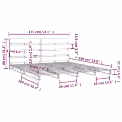 ) vidaXL Bed Frame Bedstead Wooden Bed Base Mattress Foundation Solid Wood Pine - Brown, 135 x 190 cm (W x L - Additional view 3