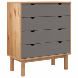 vidaXL Solid Wood Pine Drawer Cabinet Wooden Storage File Drawer Multi Colours - Brown and grey
