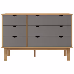 vidaXL Drawer Cabinet Cupboard Storage Sideboard Chest OTTA Solid Wood Pine - Brown and grey - Additional view 2
