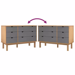 vidaXL Drawer Cabinet Cupboard Storage Sideboard Chest OTTA Solid Wood Pine - Brown and grey - Additional view 6