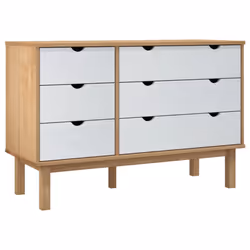 vidaXL Drawer Cabinet Cupboard Storage Sideboard Chest OTTA Solid Wood Pine - Brown and white