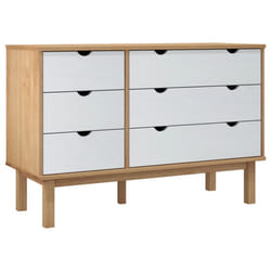 vidaXL Drawer Cabinet Cupboard Storage Sideboard Chest OTTA Solid Wood Pine - Brown and white