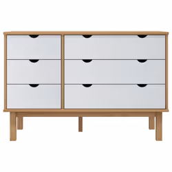 vidaXL Drawer Cabinet Cupboard Storage Sideboard Chest OTTA Solid Wood Pine - Brown and white
