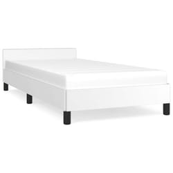vidaXL Bed Frame with Headboard Bedroom Upholstered Bed Bedstead Faux Leather - white, 3ft single