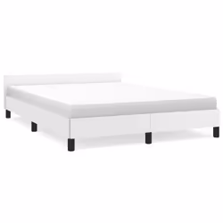 vidaXL Bed Frame with Headboard Bedroom Upholstered Bed Bedstead Faux Leather - white, 6ft super king size