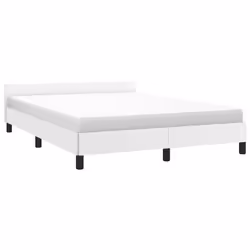vidaXL Bed Frame with Headboard Bedroom Upholstered Bed Bedstead Faux Leather - white, 6ft super king size