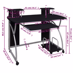vidaXL Mobile Computer Desk Pull Out Tray Finish Table Multi Colours/Sizes - Black - Additional view 4