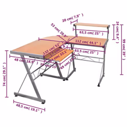 vidaXL Computer Desk Furniture Multi Colours 132x112x99 cm/139x115x100 cm - Brown - Additional view 3