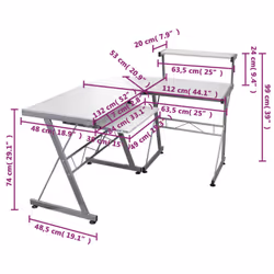 vidaXL Computer Desk Furniture Multi Colours 132x112x99 cm/139x115x100 cm - White - Additional view 5