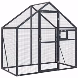 vidaXL Aviary Outdoor Bird Cage Walk In Chicken Run Coop Silver Aluminium - anthracite, 1.79 x 1 x 1.85 m