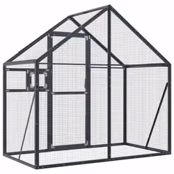 vidaXL Aviary Outdoor Bird Cage Walk In Chicken Run Coop Silver Aluminium - anthracite, 1.79 x 1 x 1.85 m - Additional view 4