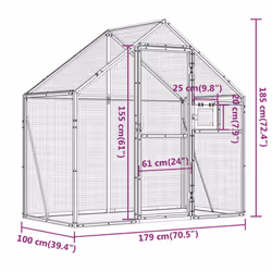 vidaXL Aviary Outdoor Bird Cage Walk In Chicken Run Coop Silver Aluminium - anthracite, 1.79 x 1 x 1.85 m - Additional view 6