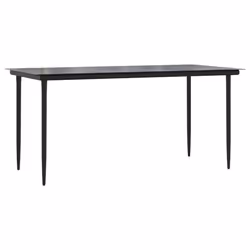 vidaXL Garden Dining Table Black 160x80x74cm Steel and Tempered Glass Table