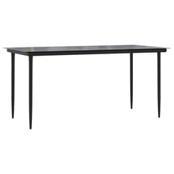 vidaXL Garden Dining Table Black 160x80x74cm Steel and Tempered Glass Table