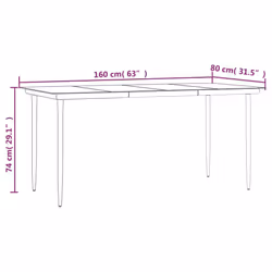 vidaXL Garden Dining Table Black 160x80x74cm Steel and Tempered Glass Table