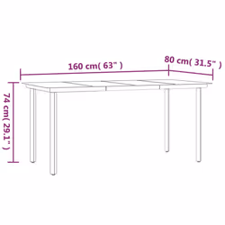 vidaXL Garden Dining Table Black 160x80x74cm Steel and Tempered Glass Table