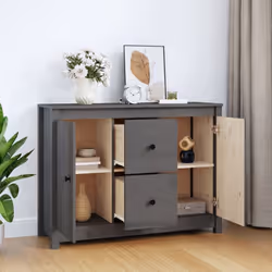 vidaXL Solid Wood Pine Sideboard Side Cabinet Home Organiser Multi Colours - Grey - Additional view 5