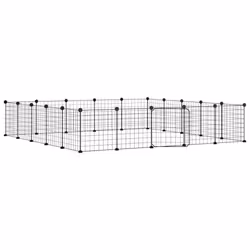 vidaXL Pet Cage with Door Black Steel Rabbit Hutch 1.5 cm/4.3 cm Multi Models - 20-panel with door, 4.3 cm