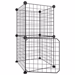 vidaXL Pet Cage Black Steel Rabbit Hutch Pet Cage 1.5 cm/4.3 cm Multi Models - 4.3 cm, 8-panel with door