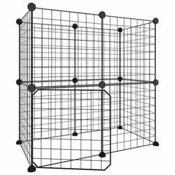 vidaXL Pet Cage Black Steel Rabbit Hutch Pet Cage 1.5 cm/4.3 cm Multi Models - 4.3 cm, 12-panel with door