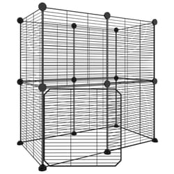 vidaXL Pet Cage Black Steel Rabbit Hutch Pet Cage 1.5 cm/4.3 cm Multi Models - 1.5 cm, 12-panel with door