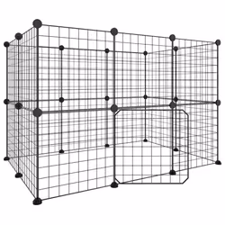 vidaXL Pet Cage Black Steel Rabbit Hutch Pet Cage 1.5 cm/4.3 cm Multi Models - 20-panel with door, 4.3 cm