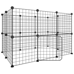 vidaXL Pet Cage Black Steel Rabbit Hutch Pet Cage 1.5 cm/4.3 cm Multi Models - 20-panel with door, 4.3 cm