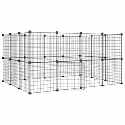 vidaXL Pet Cage Black Steel Rabbit Hutch Pet Cage 1.5 cm/4.3 cm Multi Models - 28-panel with door, 4.3 cm
