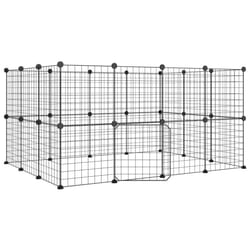 vidaXL Pet Cage Black Steel Rabbit Hutch Pet Cage 1.5 cm/4.3 cm Multi Models - 28-panel with door, 4.3 cm