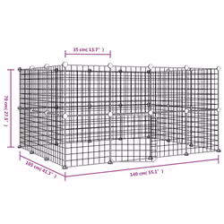 vidaXL Pet Cage Black Steel Rabbit Hutch Pet Cage 1.5 cm/4.3 cm Multi Models - 28-panel with door, 4.3 cm