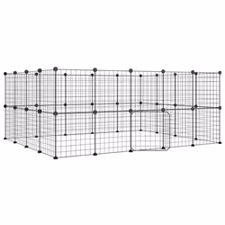 vidaXL Pet Cage Black Steel Rabbit Hutch Pet Cage 1.5 cm/4.3 cm Multi Models - 36-panel with door, 4.3 cm