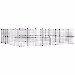vidaXL Pet Cage Black Steel Rabbit Hutch Pet Cage 1.5 cm/4.3 cm Multi Models - 60-panel with door, 4.3 cm