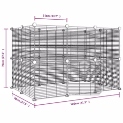 vidaXL Pet Cage Black Steel Rabbit Hutch Pet Cage 1.5 cm/4.3 cm Multi Models - 20-panel with door, 1.5 cm - Additional view 3