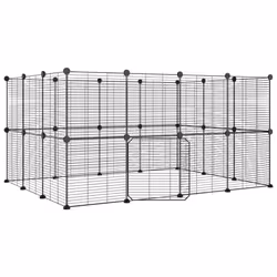 vidaXL Pet Cage Black Steel Rabbit Hutch Pet Cage 1.5 cm/4.3 cm Multi Models - 28-panel with door, 1.5 cm - Additional view 2